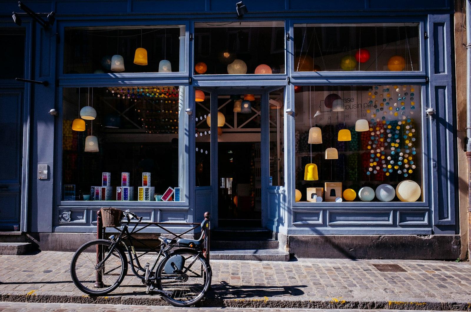 Local shopfront with a bike outside